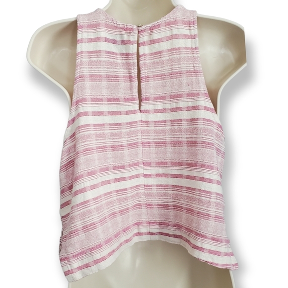 Anthropologie Saturday Sunday Aita Linen Pink Stripe Crop Tank - Picture 5 of 8